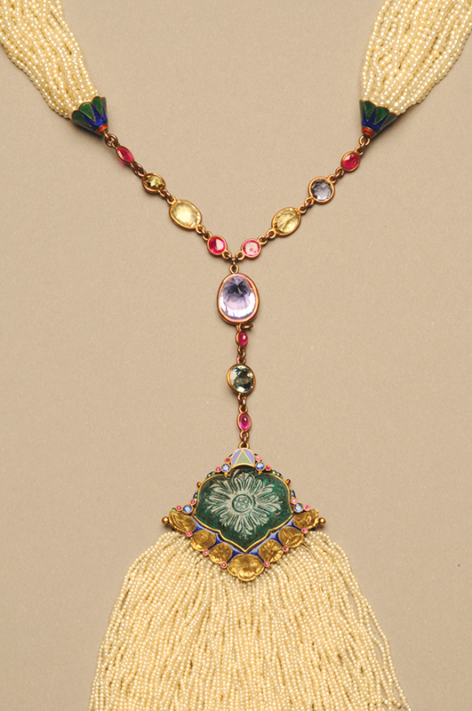 Exquisite Art Deco Antique Enamel Filigree Beads Bronze Necklace